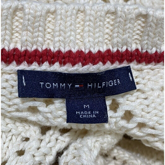 Tommy Hilfiger Fisherman Knit Sweater Ladies M Pullover Cream Long Sleeve Preppy - Picture 9 of 9